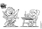 Coloring pages boy and girl in class