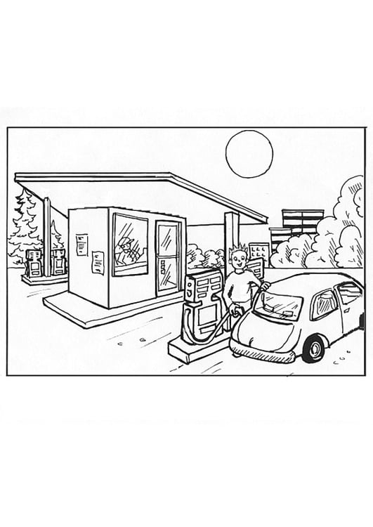 Coloring page gas station