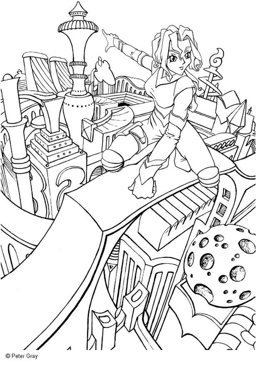 Coloring page Manga- city of the future