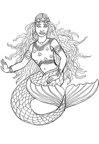 Mermaid Coloring Pages  Kids on A4 Mermaid Coloring Page Mermaid On Throne Part 1 Coloring Page