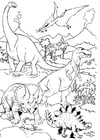 Coloring page Dinosaurs in landscape