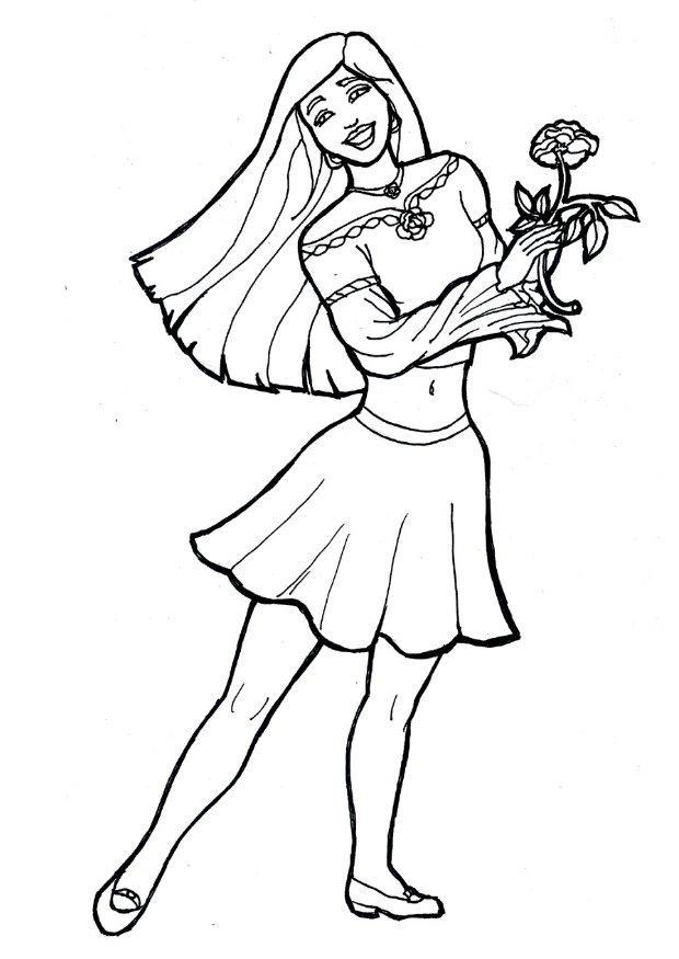 Coloring Page girl with flower - free printable coloring pages - Img 7174