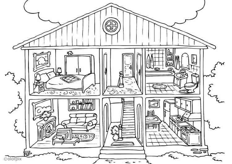 inside doll house coloring pages