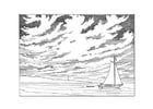 Coloring page sailing boat at the shore