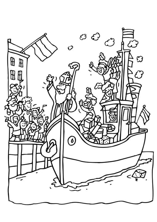 Coloring Page Saint Nicholas on his boat - free pages - 6543