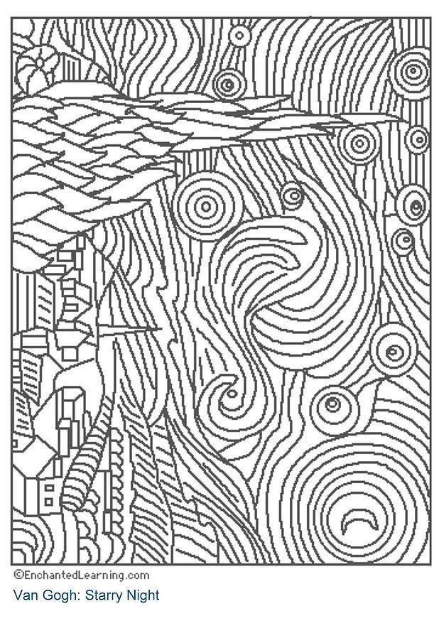 starry night coloring page