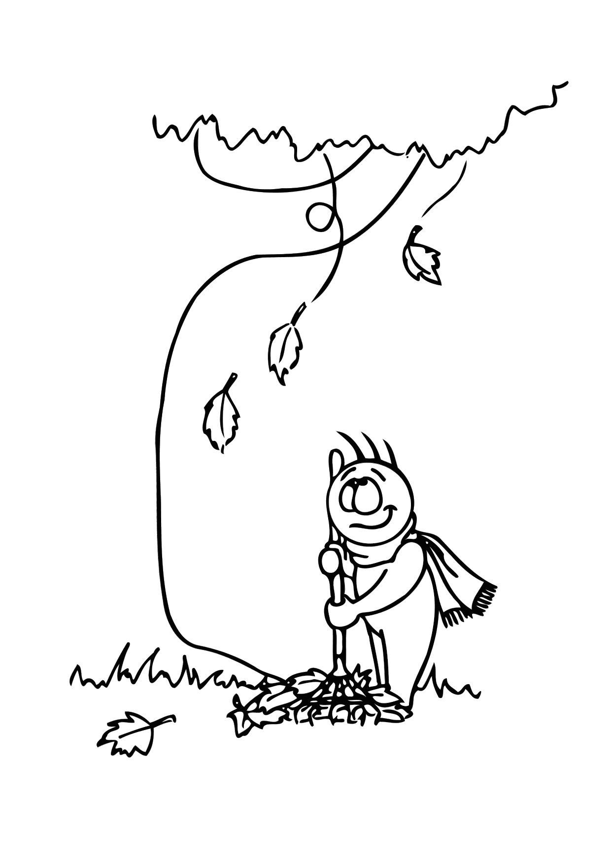 Coloring page 08b. raking leaves