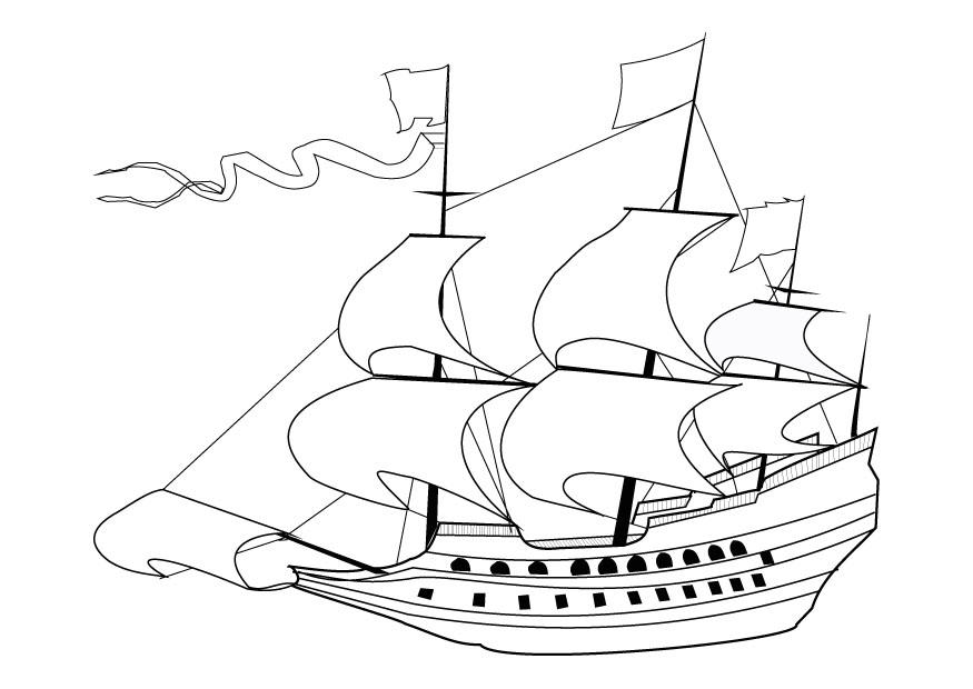 Coloring page 17th century sailing ship