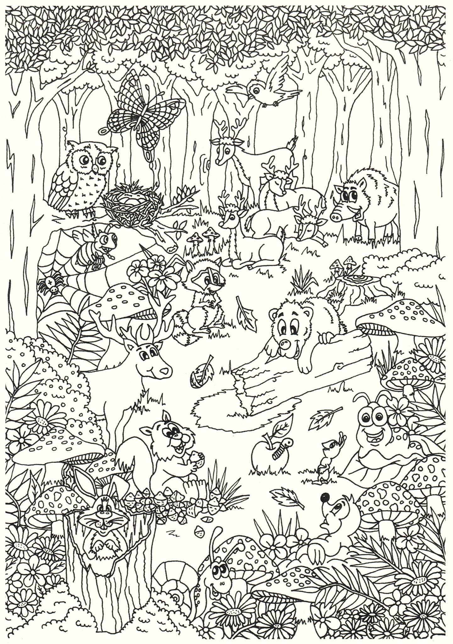 Coloring page animals in the forest