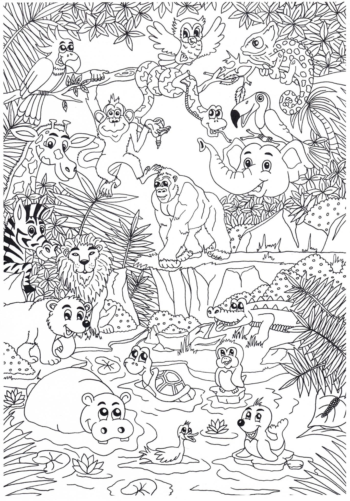 Coloring page animals in the jungle