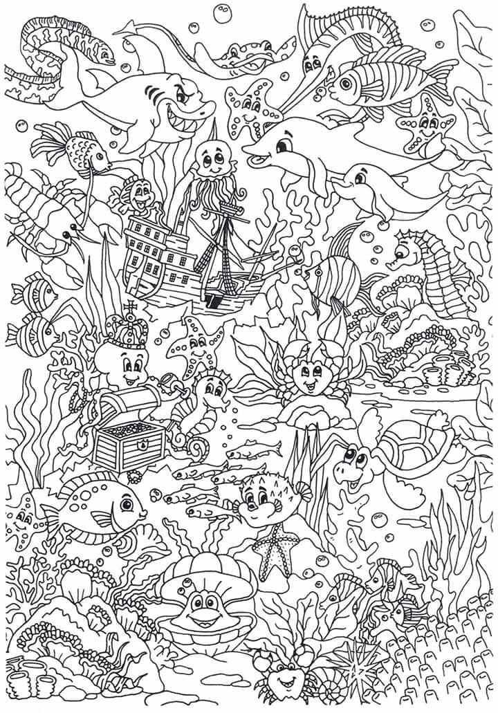 Coloring page animals in the sea