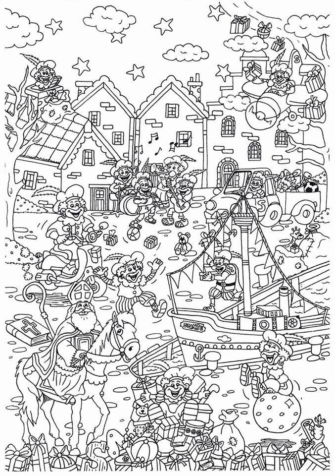 Coloring page arrival sinterklaas