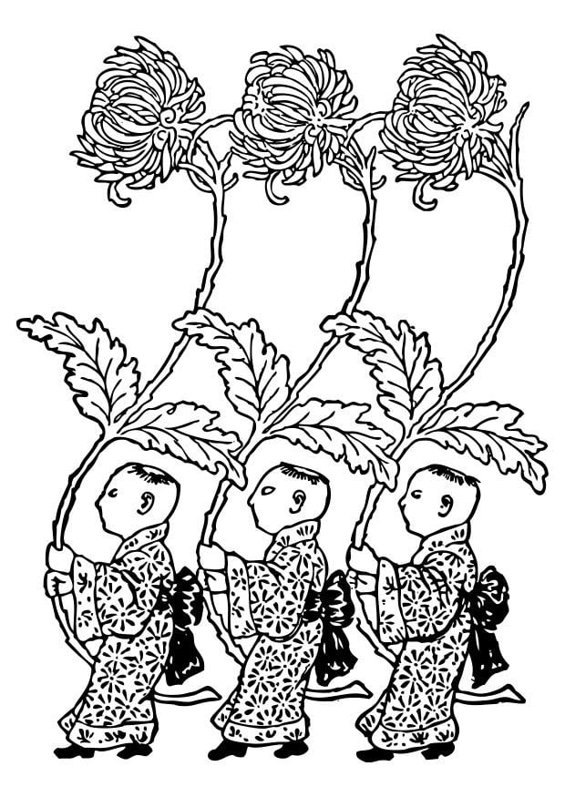 Coloring page asia - yellow chrysanthemum carriers