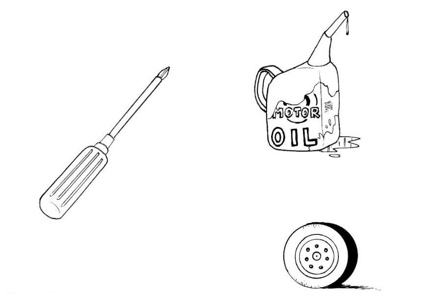 Coloring page auto mechanics tools