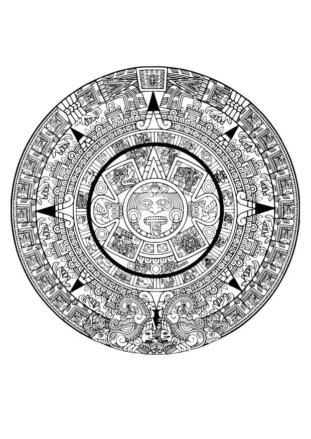 Coloring page aztec calendar