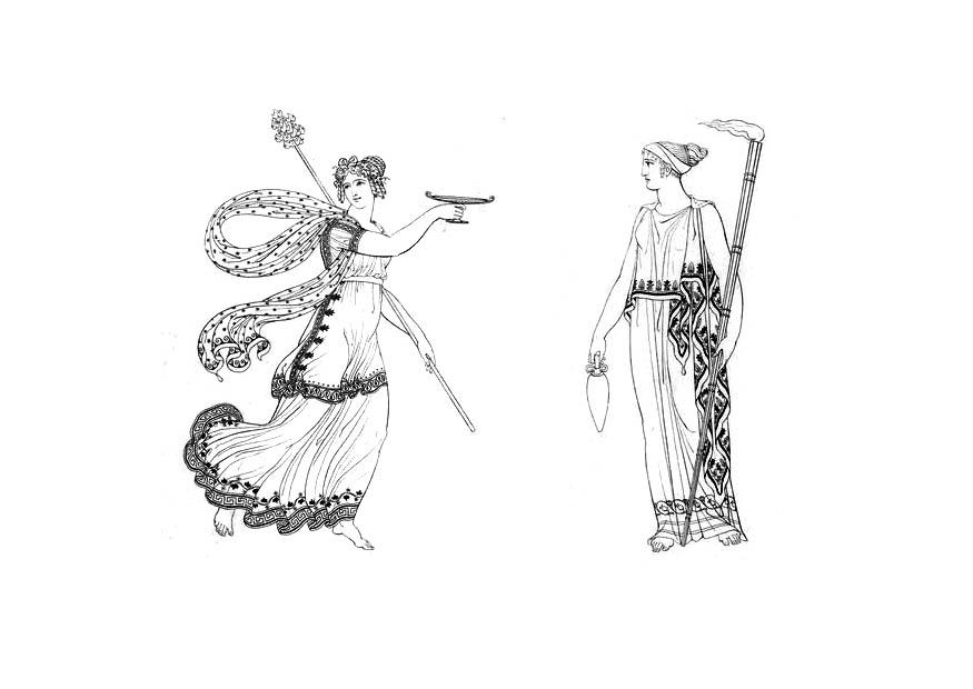 Coloring page bacchante and goddess from ceres