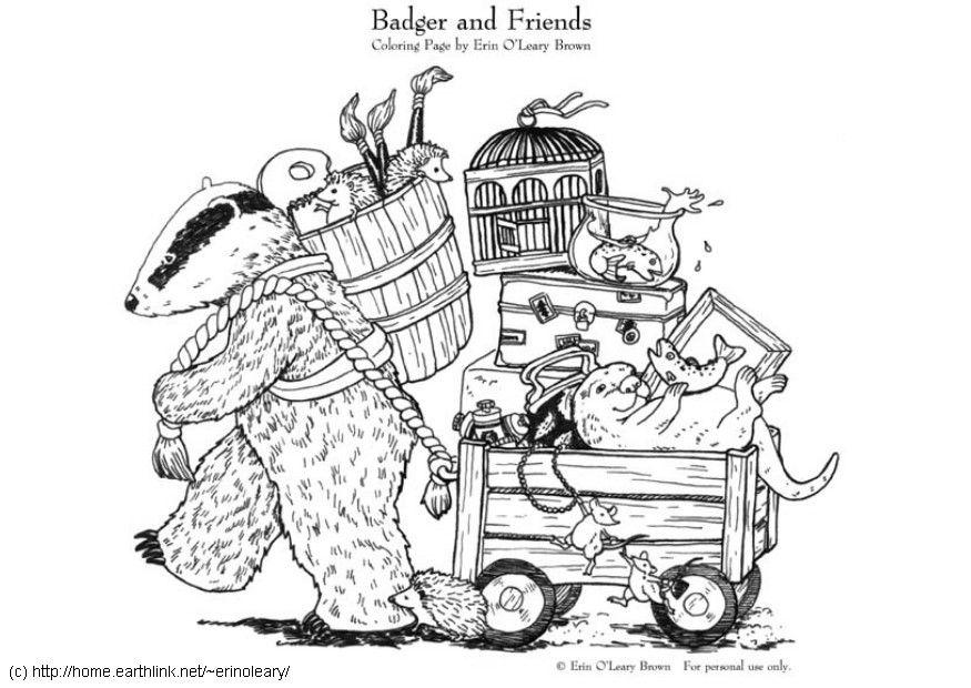 Coloring page badger and friends