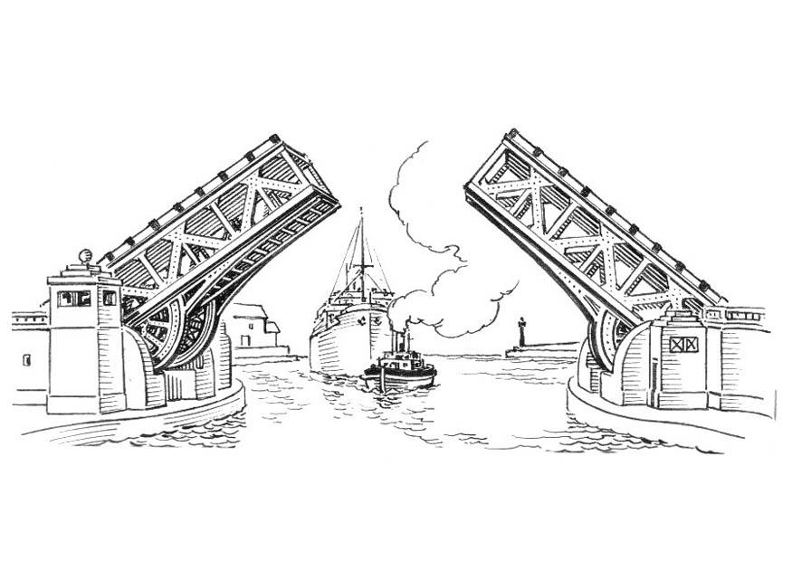 Coloring page bridge - drawbridge