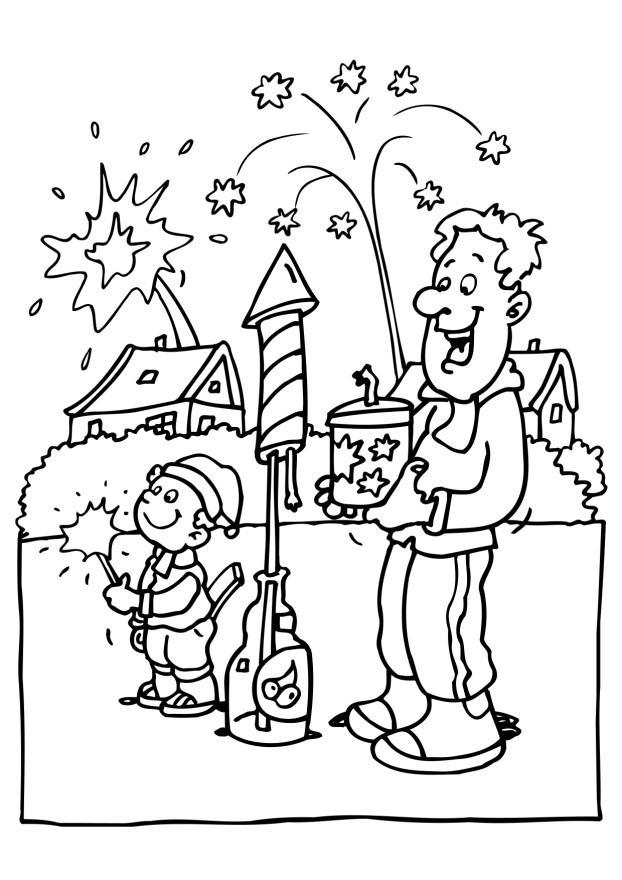 Coloring page celebrating new years eve