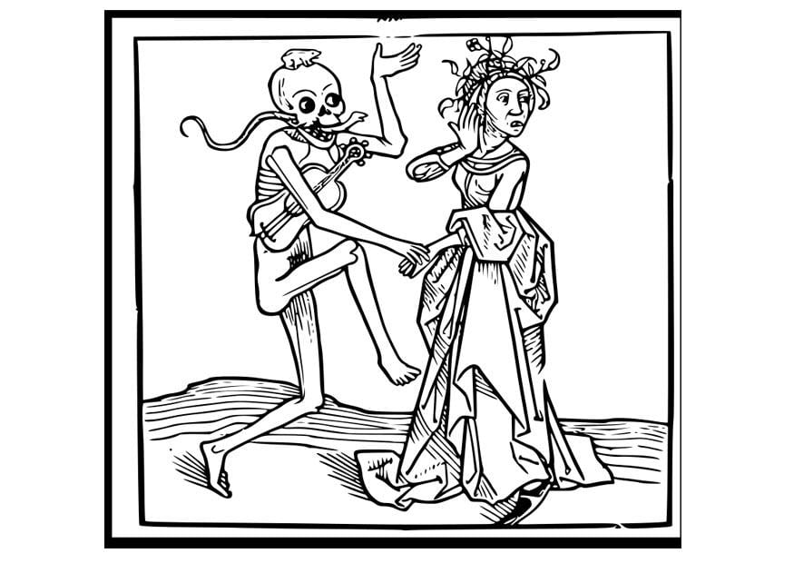 Coloring page dancing with death