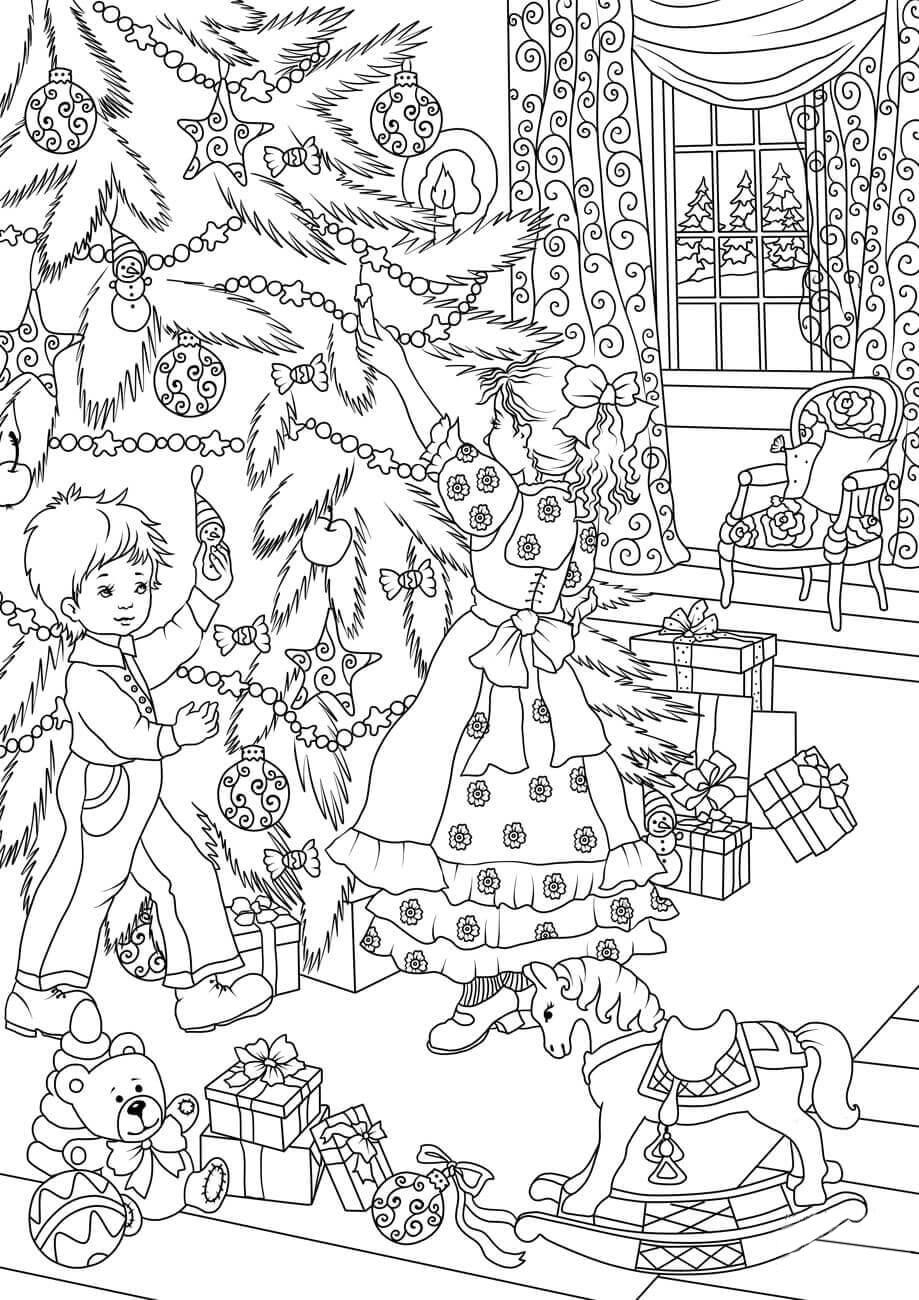 Coloring page decorate christmas tree