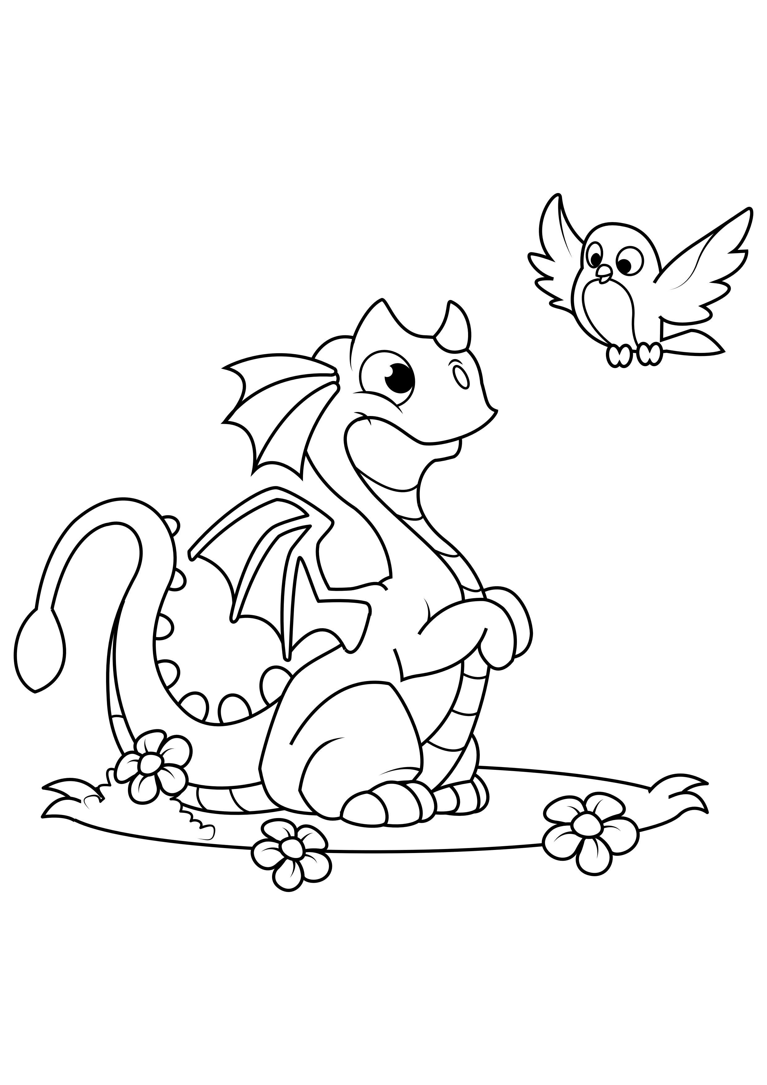 Coloring page dragon with bird