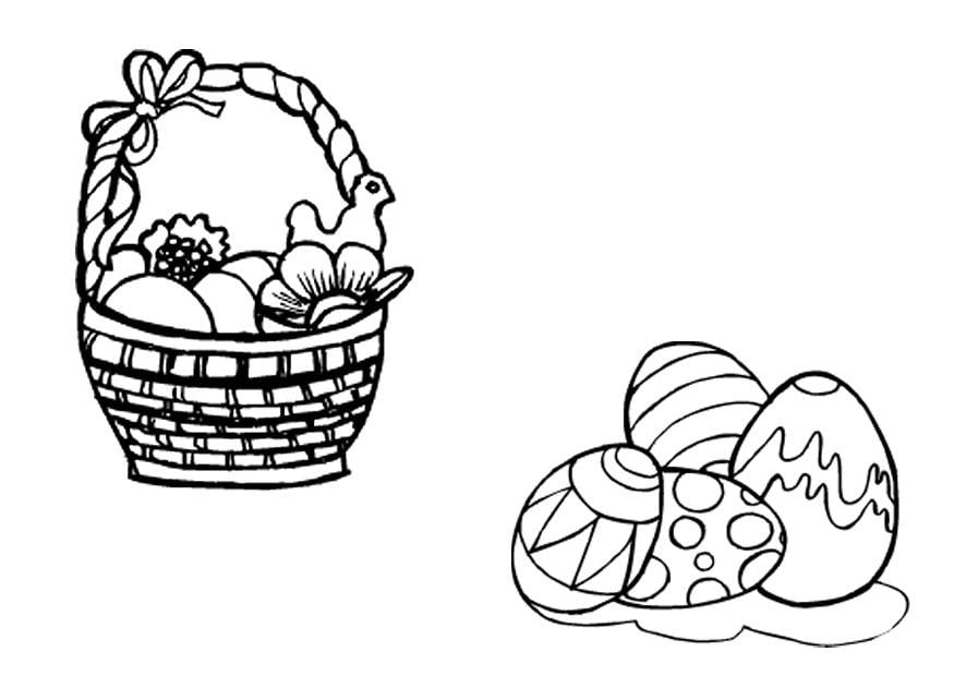 Coloring page easter basket and easter eggs