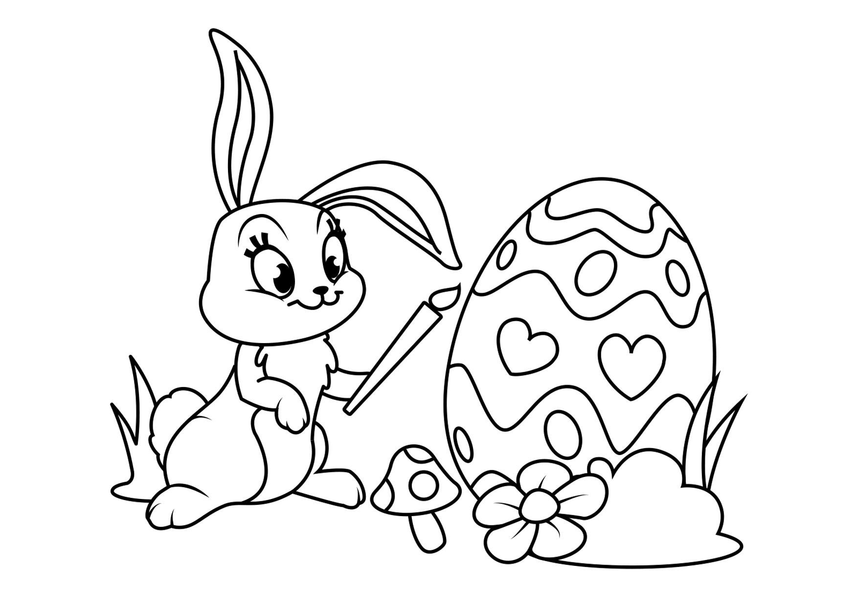 Coloring page easter bunny with easter egg