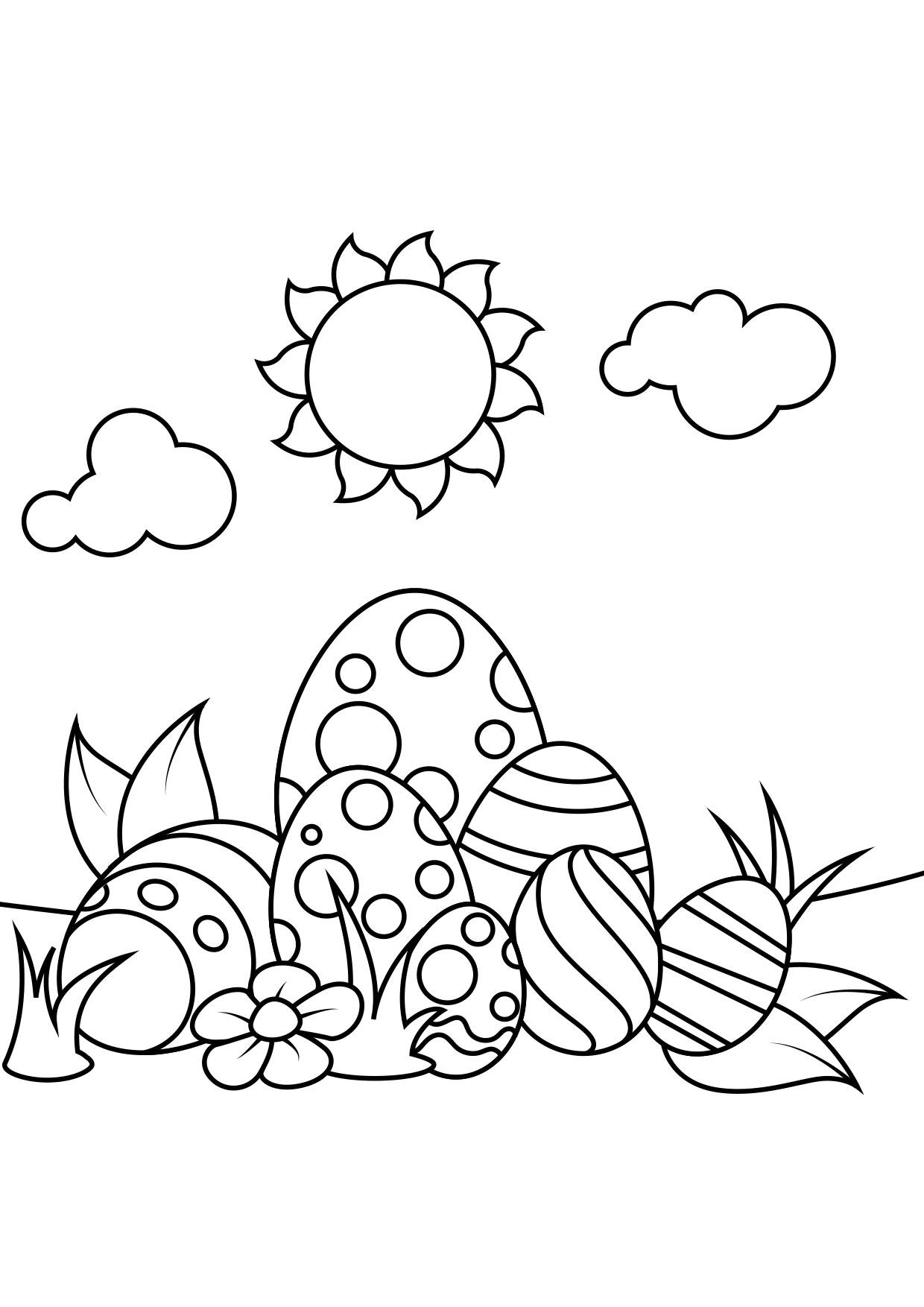 Coloring page easter eggs under the sun