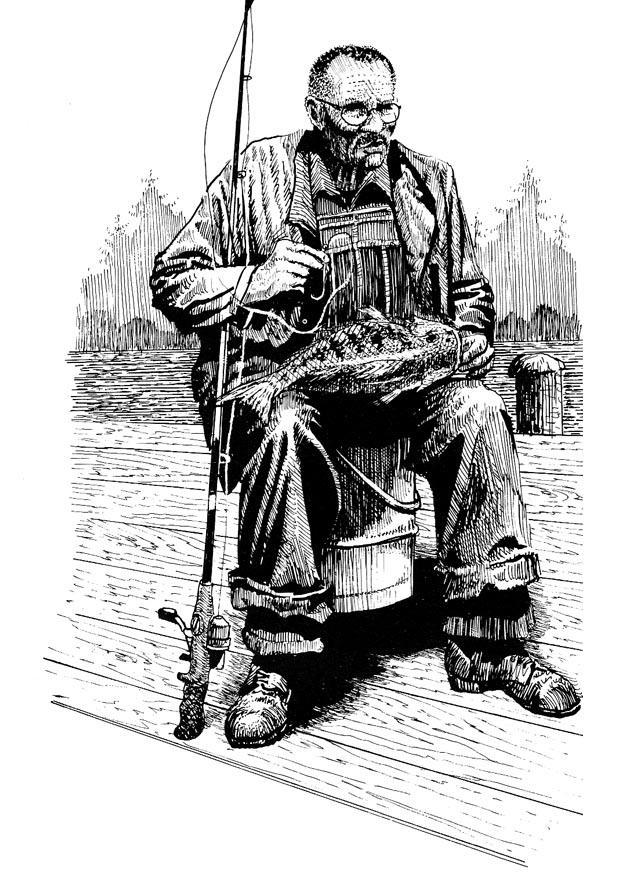 Coloring page fisherman