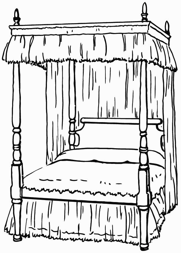 Coloring page four-poster bed