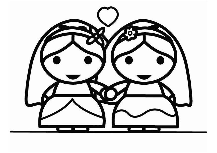 Coloring page gay marriage between women - holebi