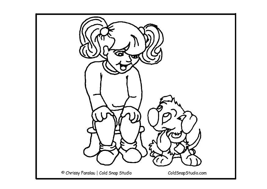 Coloring page girl and dog