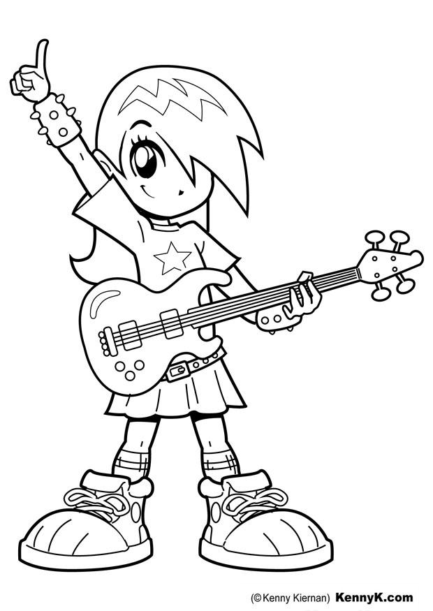 Coloring page girl with guitar