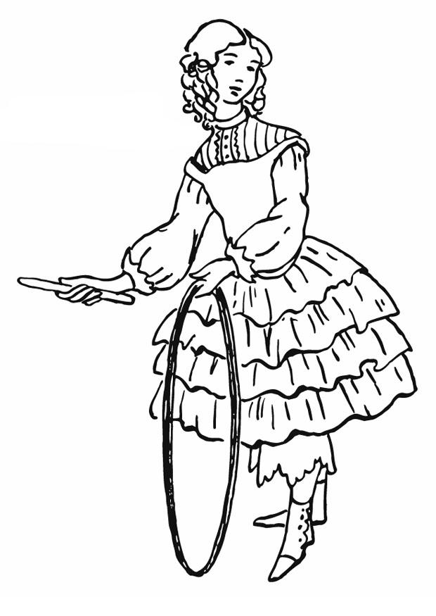 Coloring page girl with hula-hoop