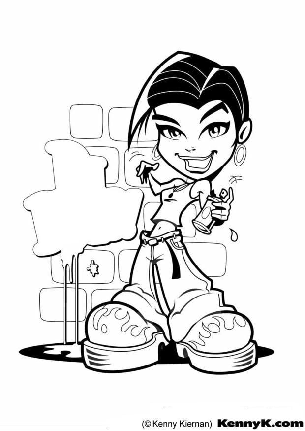 Coloring page graffiti girl