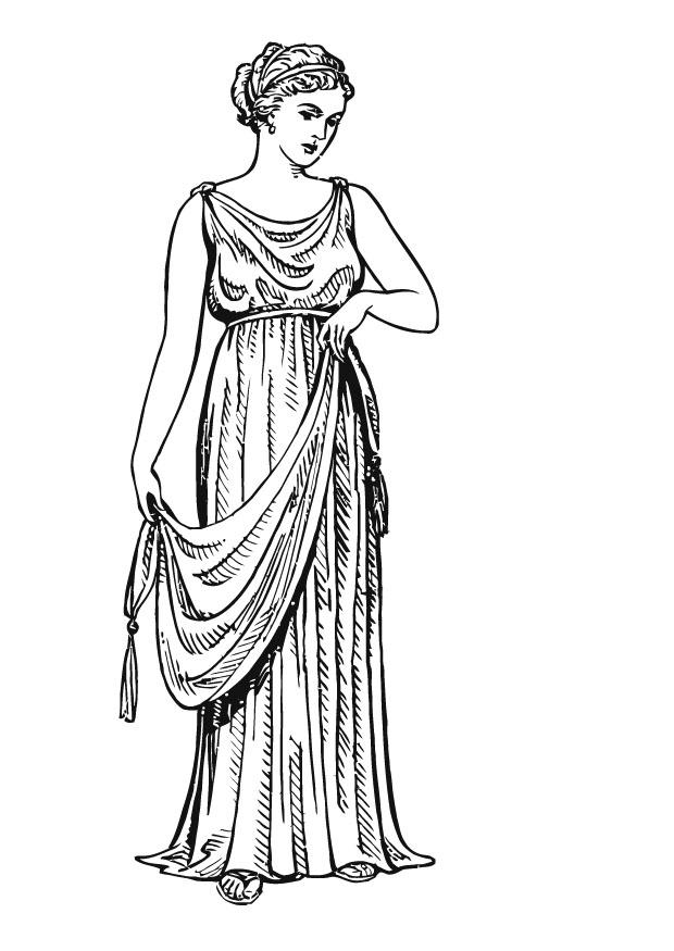 Coloring page greek woman with chiton