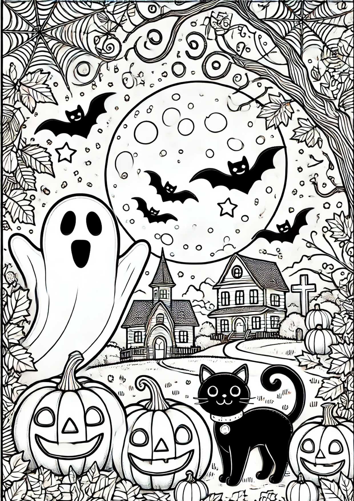 Coloring page halloween landscape