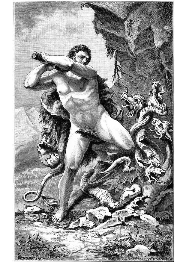 Coloring page hercules and the snake