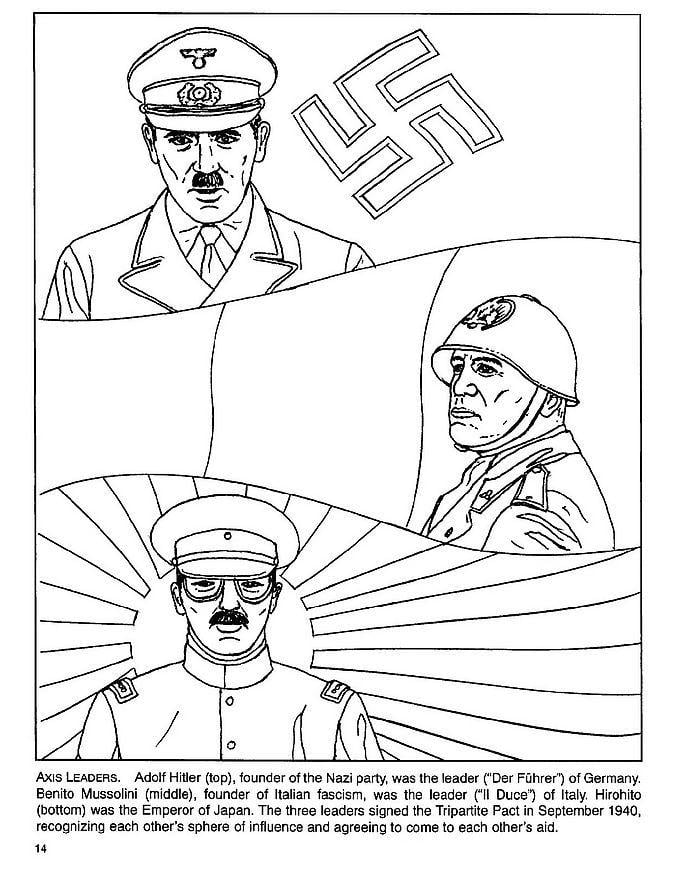 Coloring page hitler, mussolini, hirohito