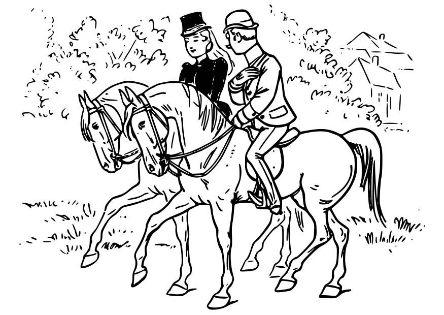 Coloring page horse riding