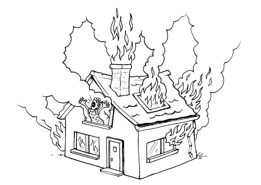 Coloring page house on fire