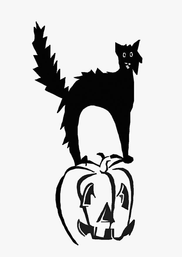 Coloring page jack-o-lantern and cat