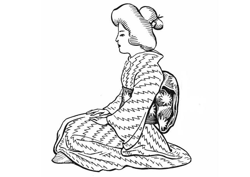 Coloring page japanes woman - traditional costume