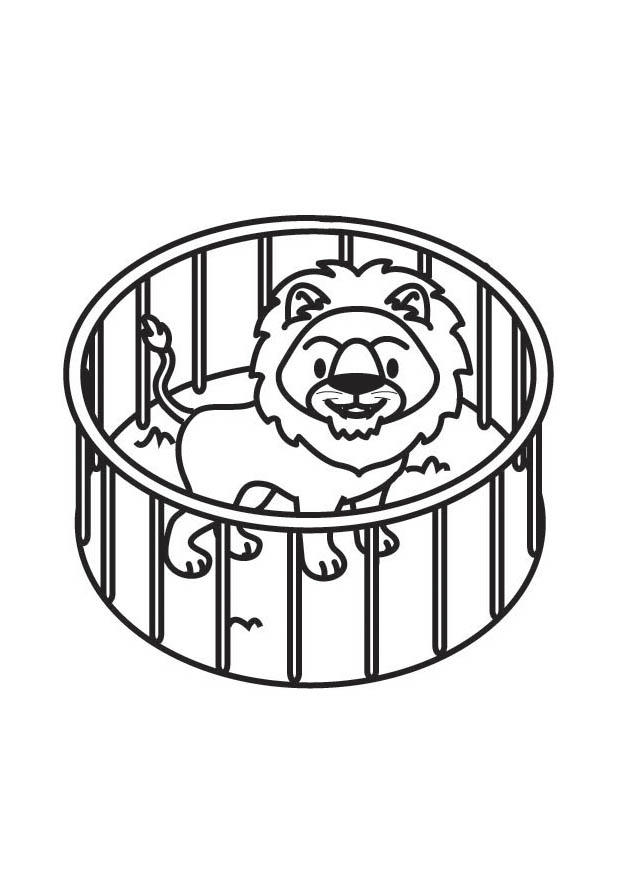 Coloring page lion in cage