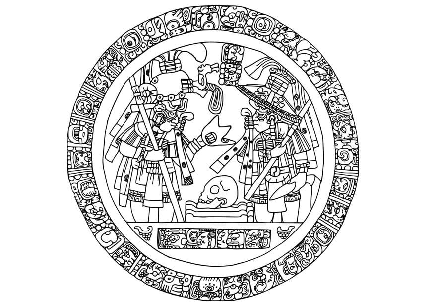 Coloring page mayan image in circle