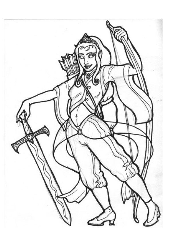 Coloring page mellia, archer queen