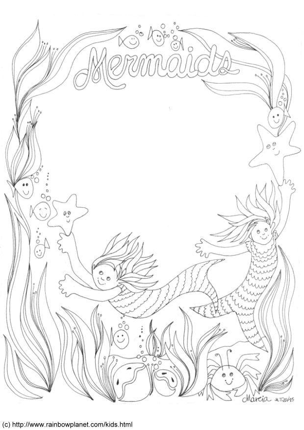 Coloring page mermaids