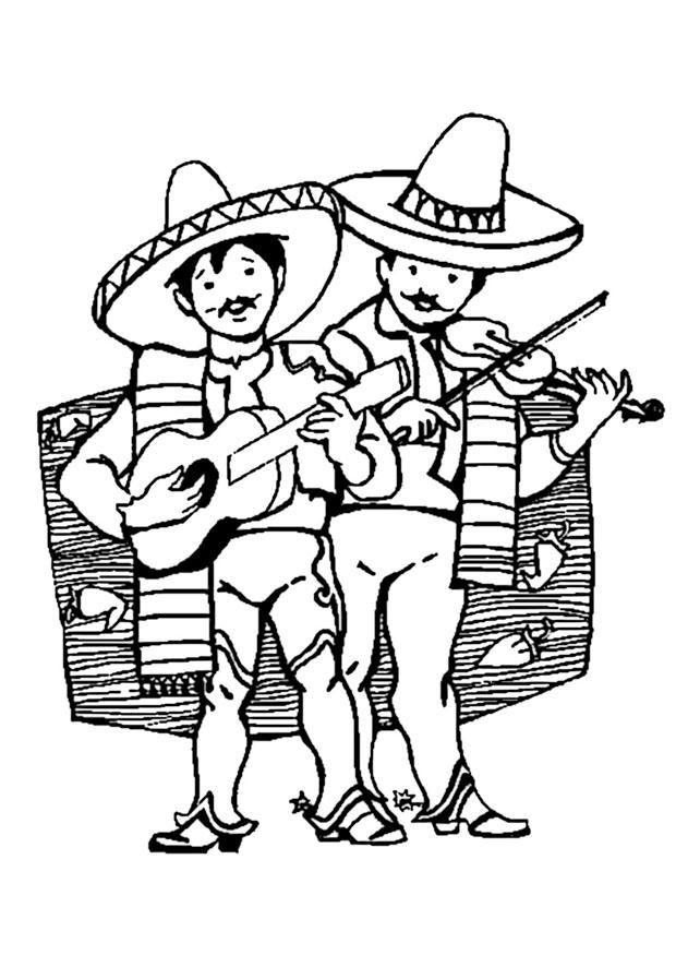 Coloring page mexican musicians