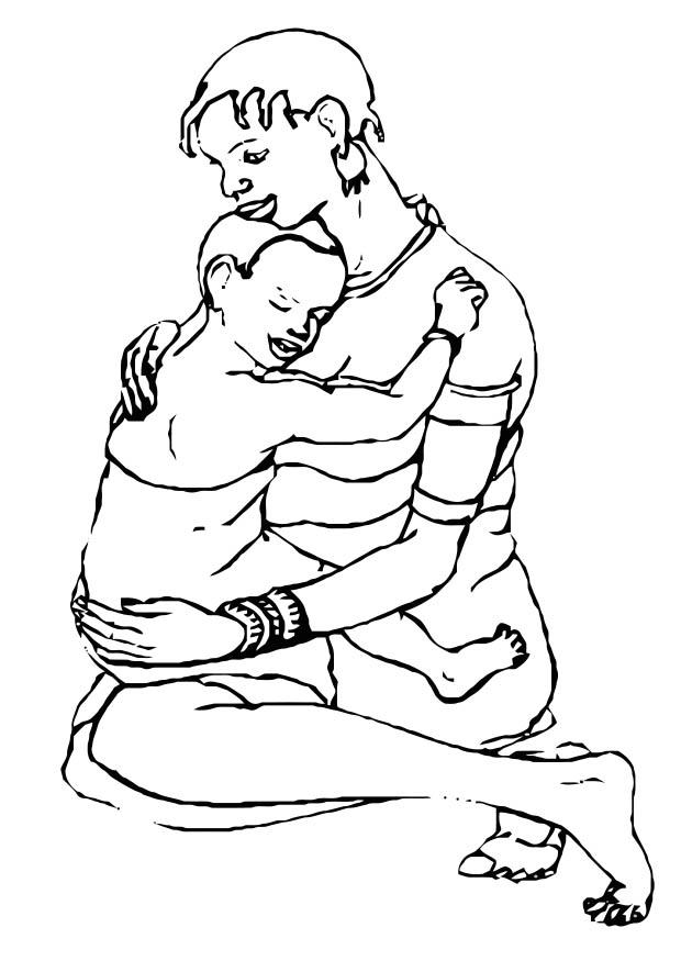 Coloring page mother and child